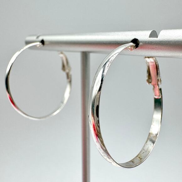 925 Sterling Silver Hoop Earrings IBB TH Hinge Back Pierced Timeless - Picture 4 of 12